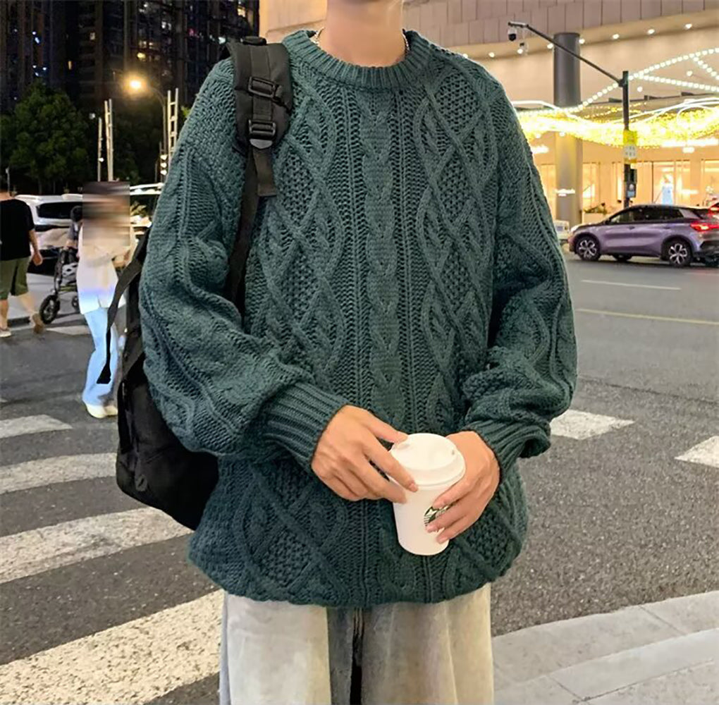Men Cable Knit Longline Pullover
