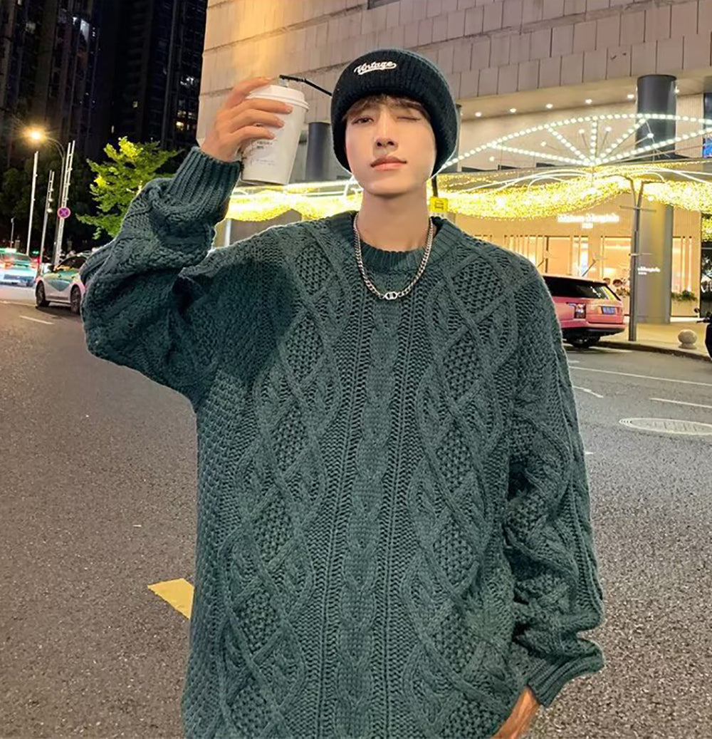 Men Cable Knit Longline Pullover