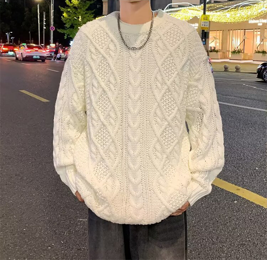 Men Cable Knit Longline Pullover