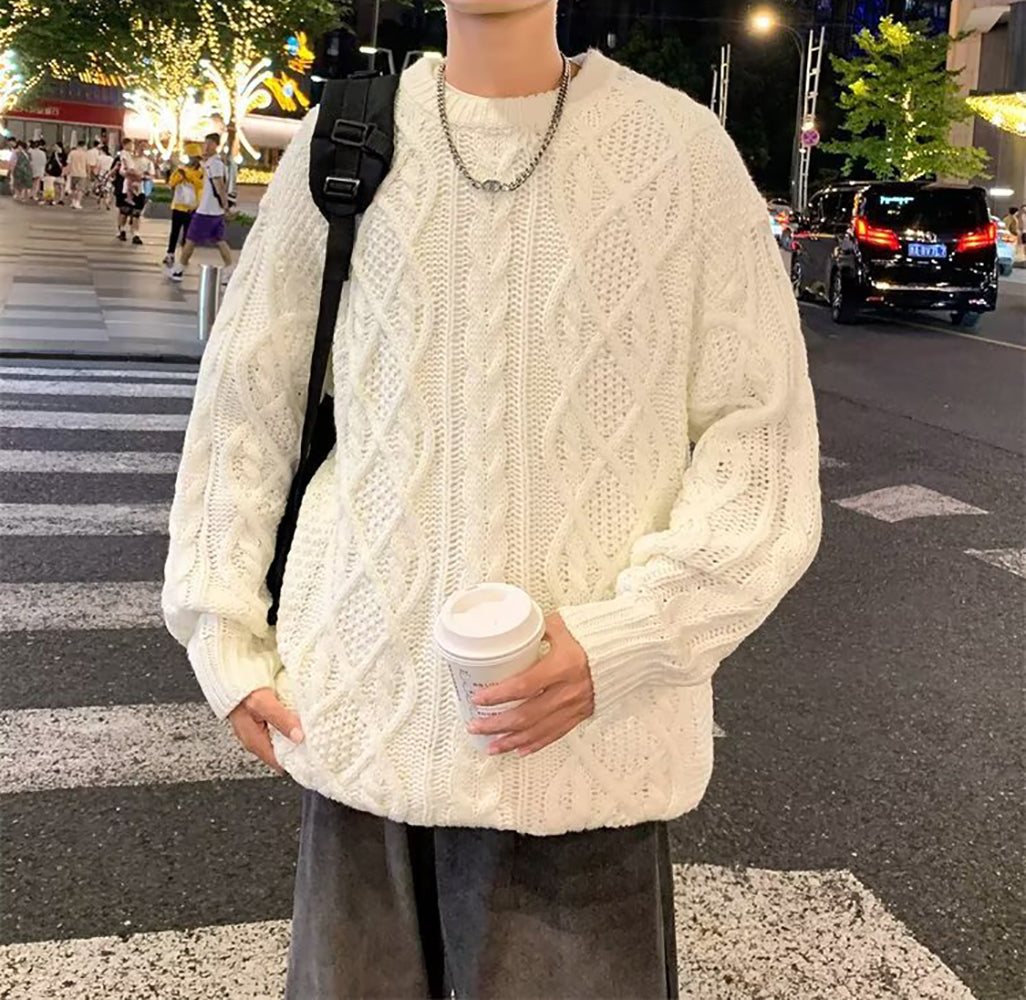 Men Cable Knit Longline Pullover