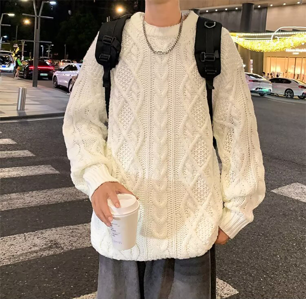 Men Cable Knit Longline Pullover