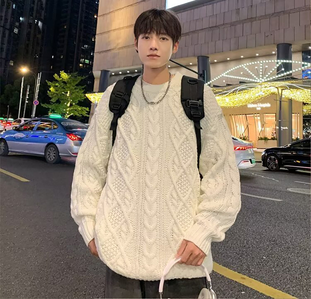 Men Cable Knit Longline Pullover