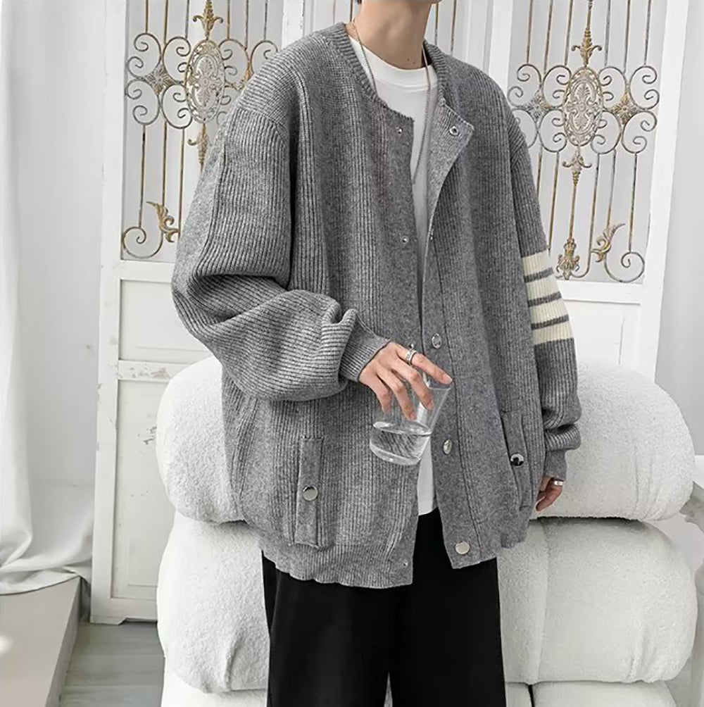 Men Grey Full Sleeves Cardigan Sweaters