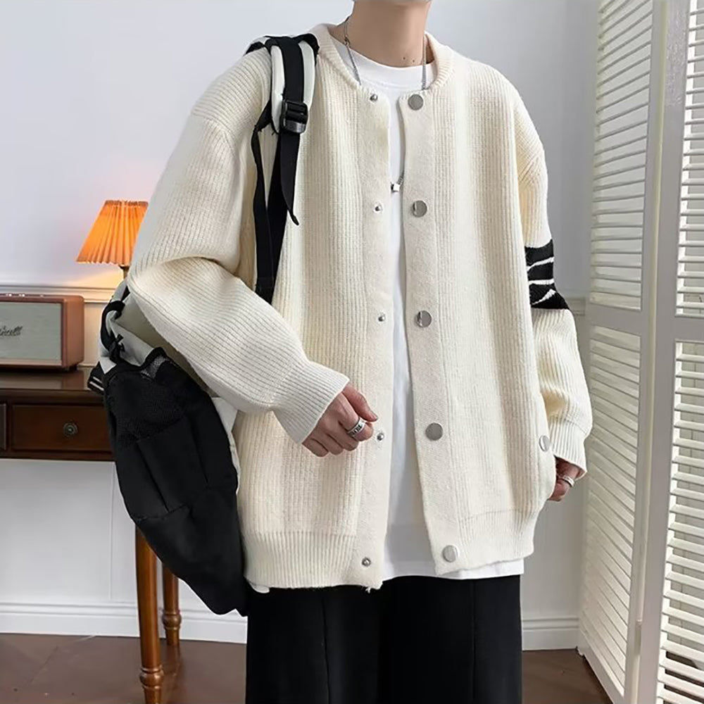 Men Striped Cardigan Sweater