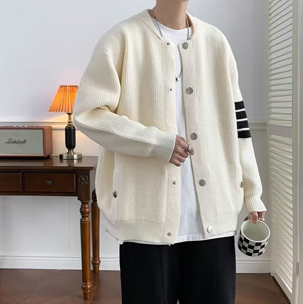 Men Striped Cardigan Sweater