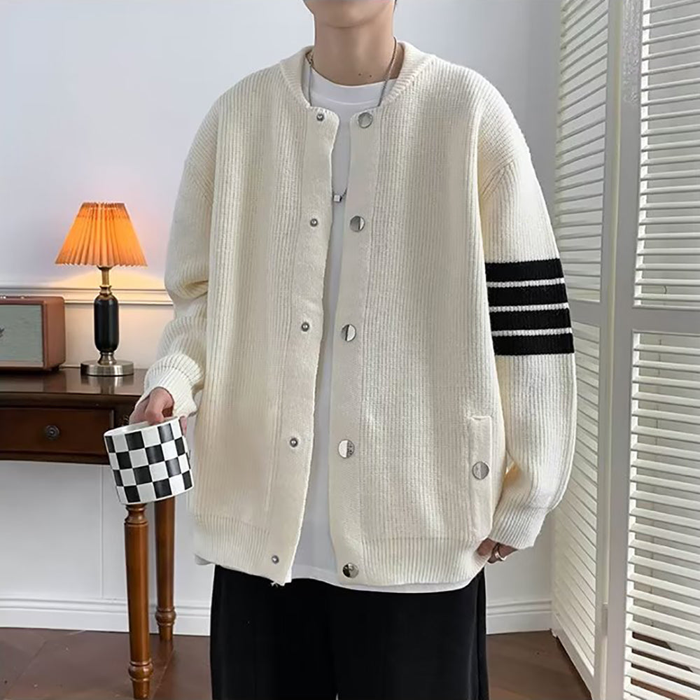 Men Striped Cardigan Sweater