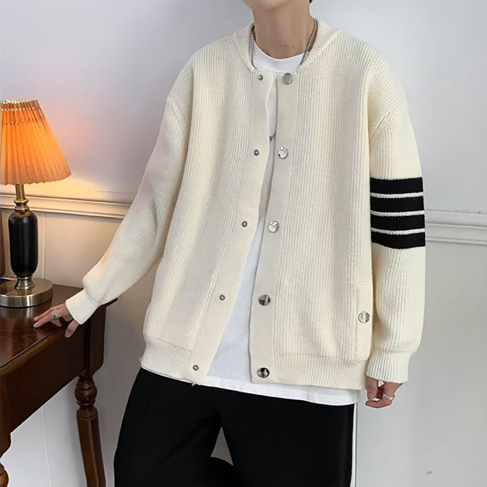 Men Striped Cardigan Sweater