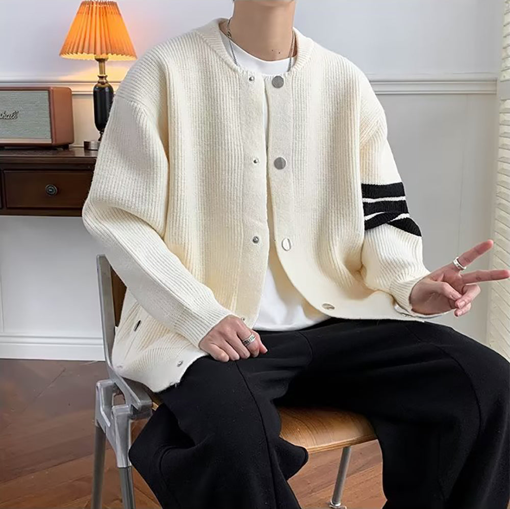 Men Striped Cardigan Sweater