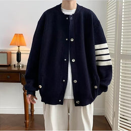 Men Front-Open Round Neck Solid Casual Sweaters