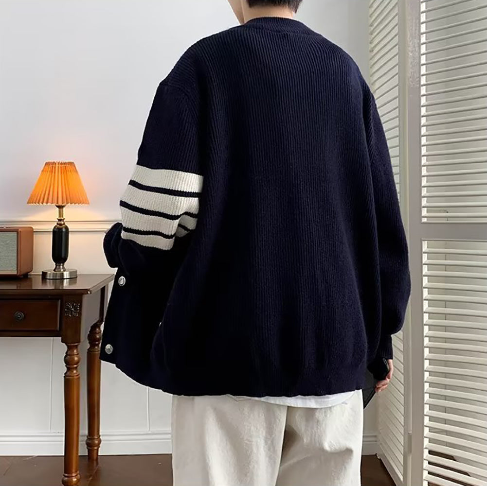 Men Front-Open Round Neck Solid Casual Sweaters