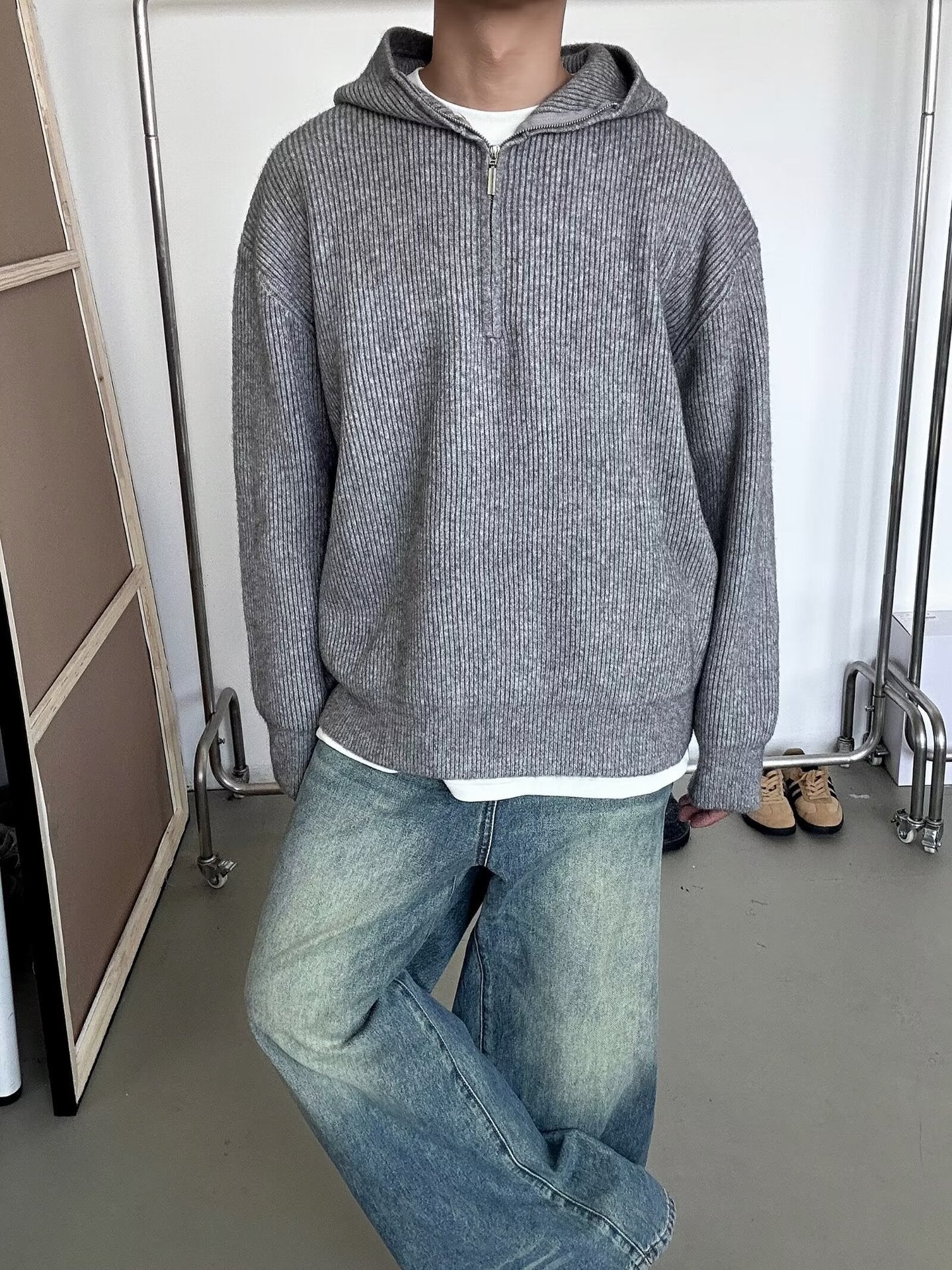 Men Striped Hooded Sweatshirt