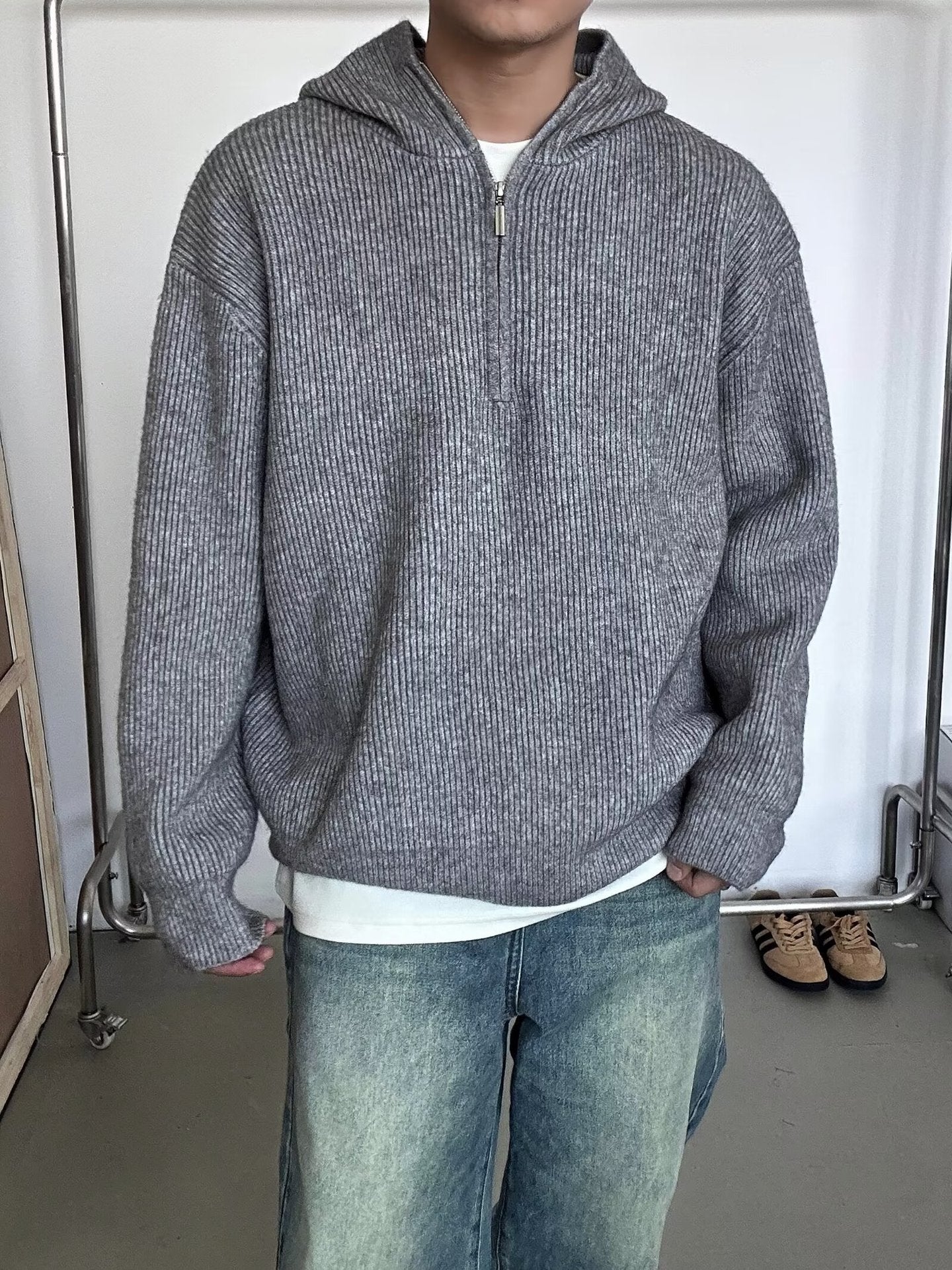 Men Striped Hooded Sweatshirt
