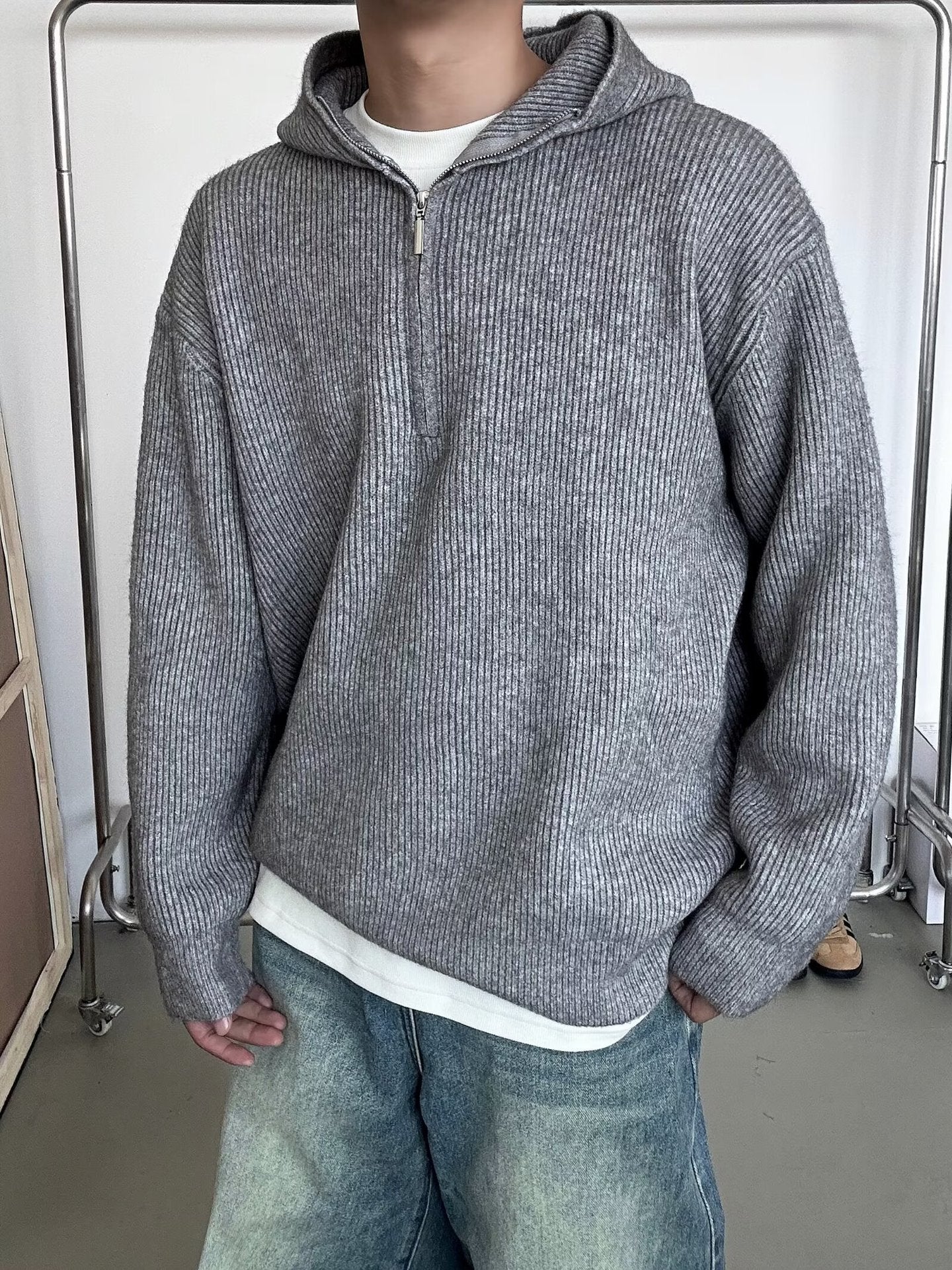 Men Striped Hooded Sweatshirt