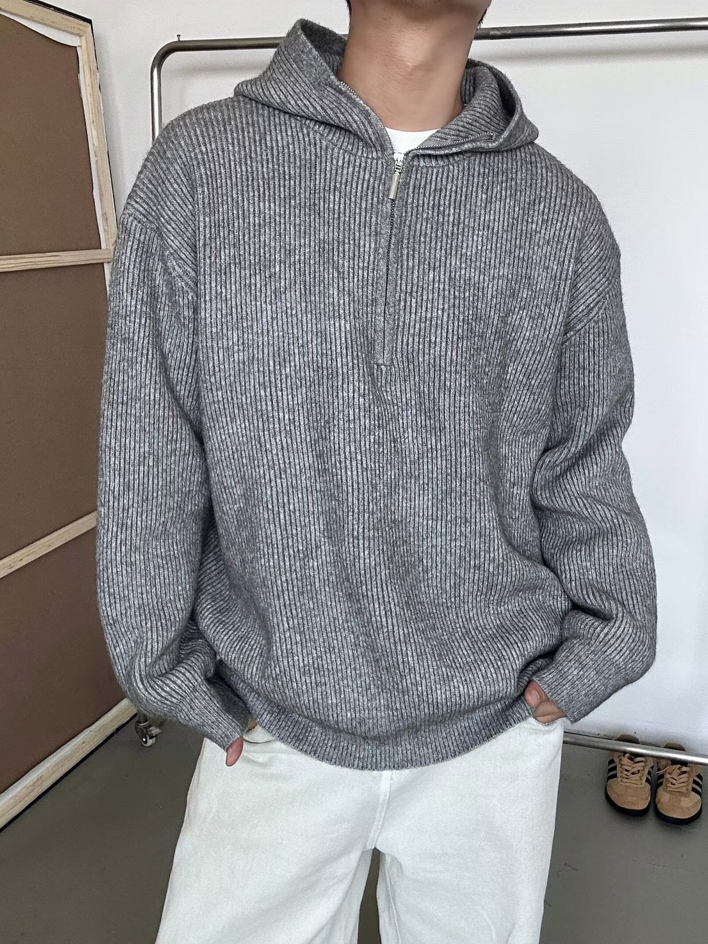 Men Striped Hooded Sweatshirt