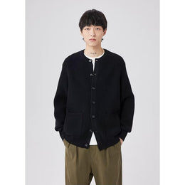 Men Ribbed Self Design Henley Neck Cardigan Sweater