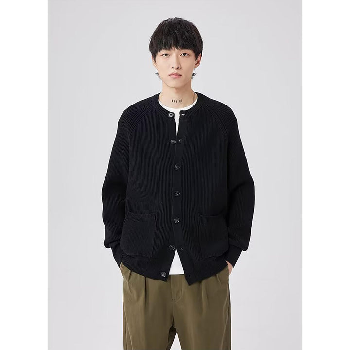 Men Ribbed Self Design Henley Neck Cardigan Sweater