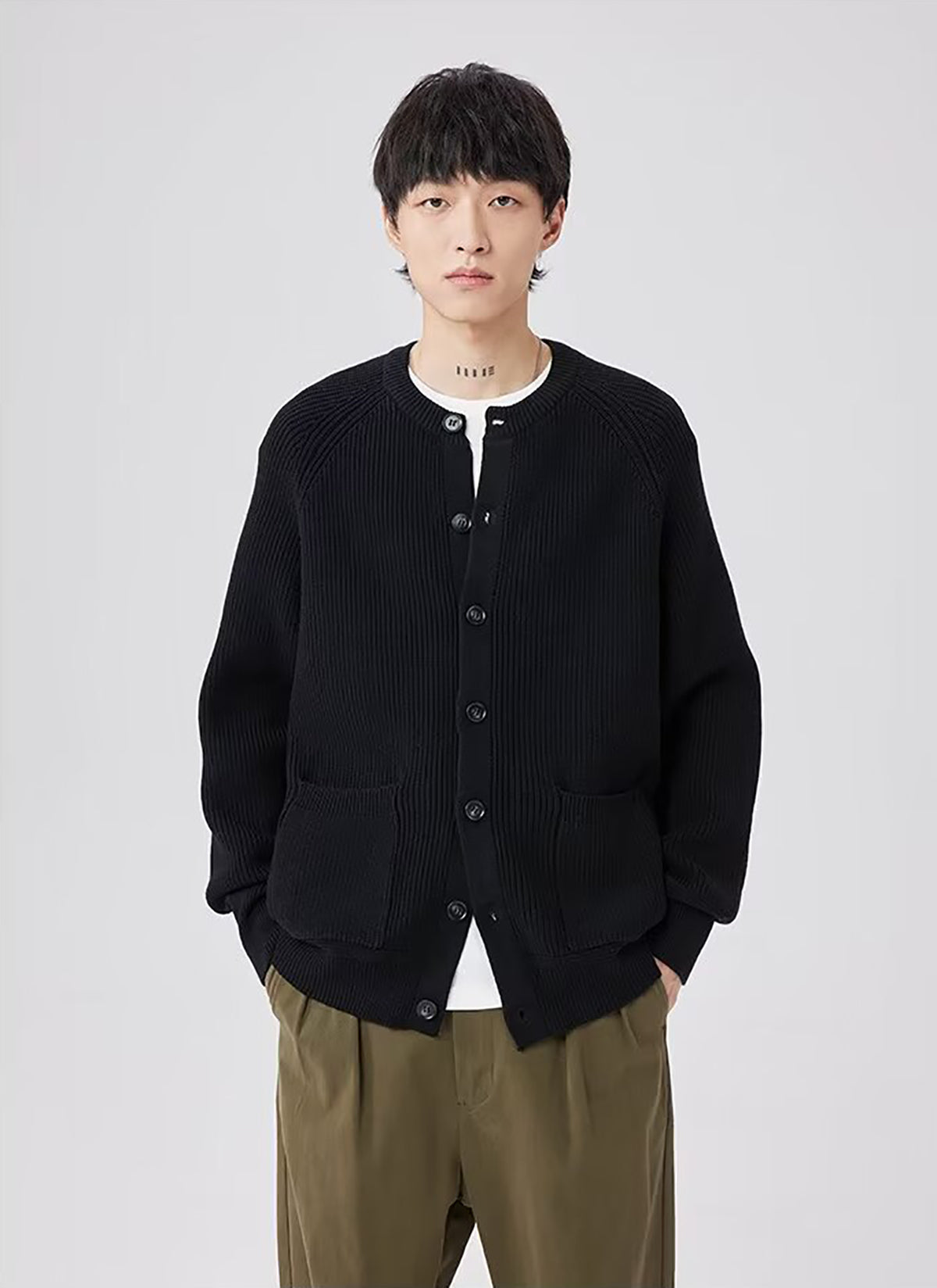 Men Ribbed Self Design Henley Neck Cardigan Sweater