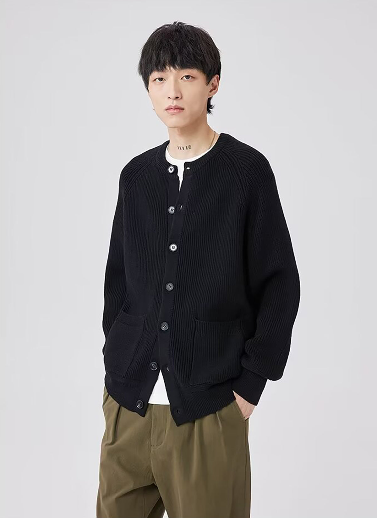 Men Ribbed Self Design Henley Neck Cardigan Sweater