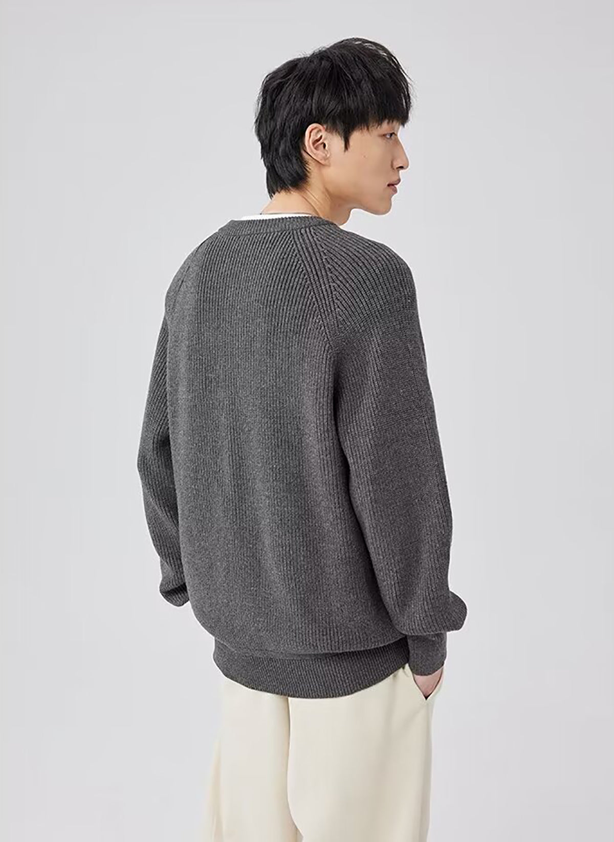 Men Ribbed Self Design Henley Neck Cardigan Ribbed Sweater