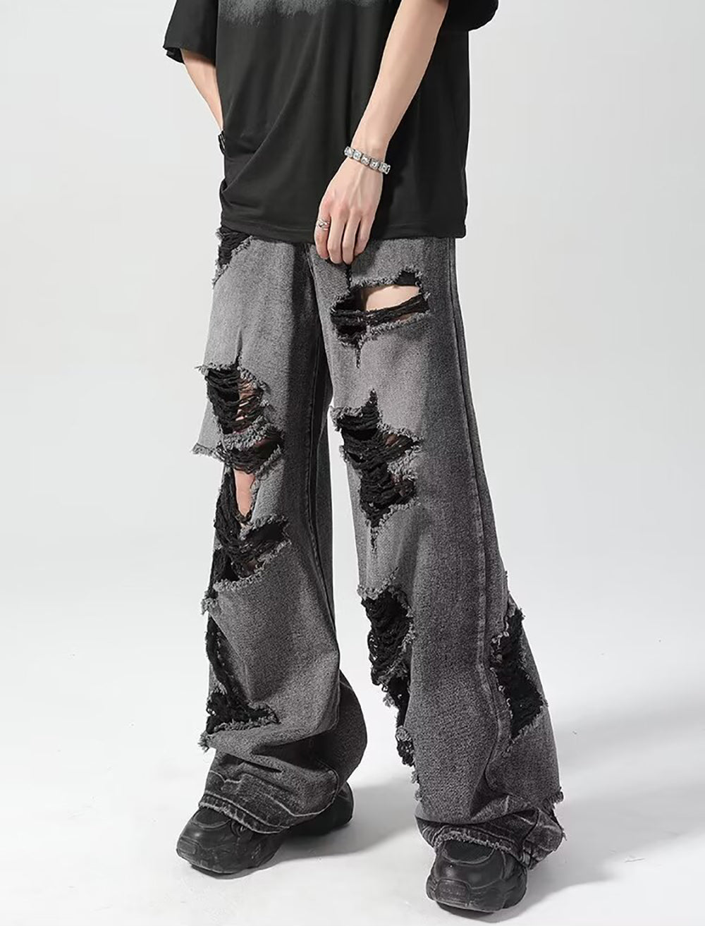 Men Mid-Rise Flared Highly Distressed Ripped Jeans