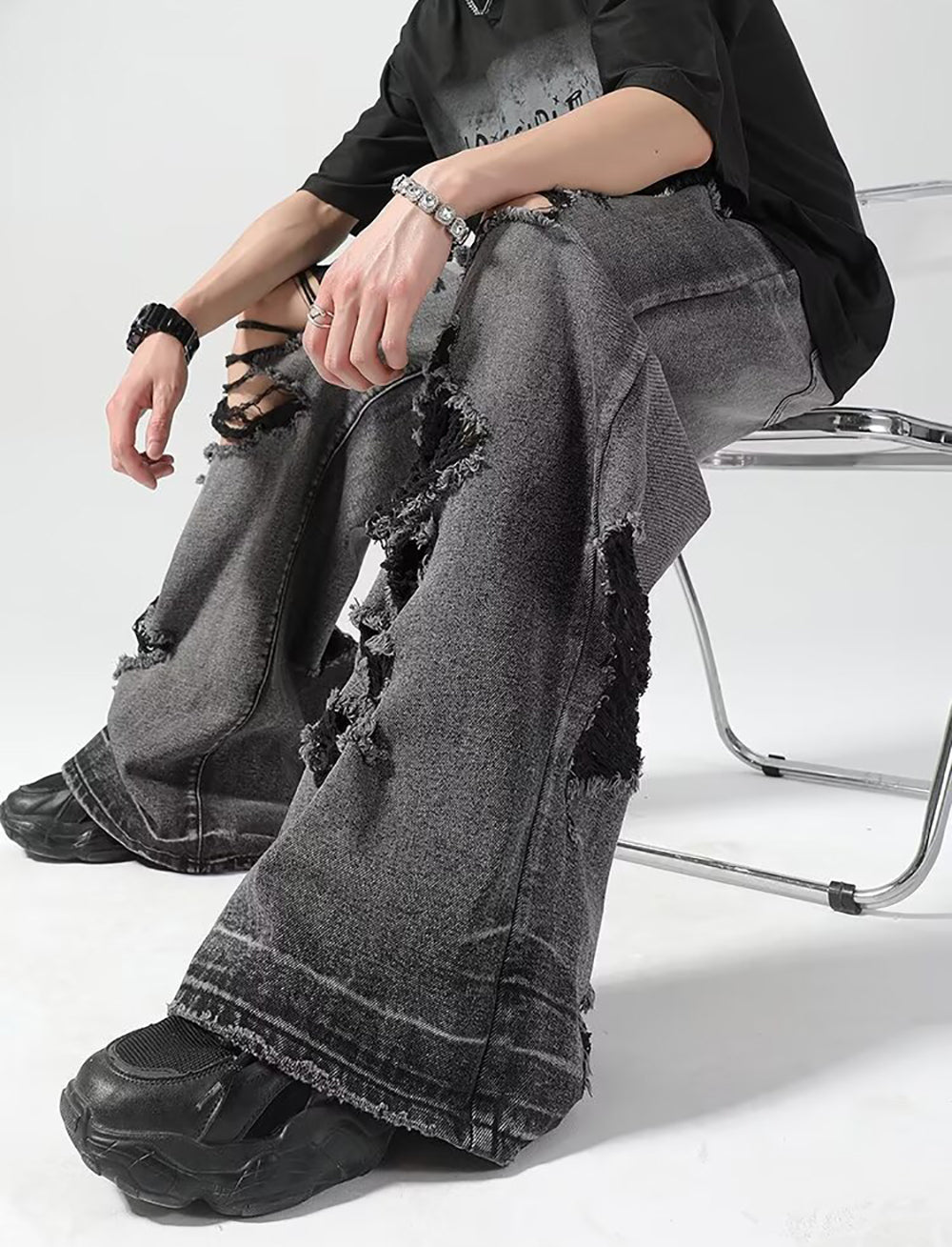 Men Mid-Rise Flared Highly Distressed Ripped Jeans