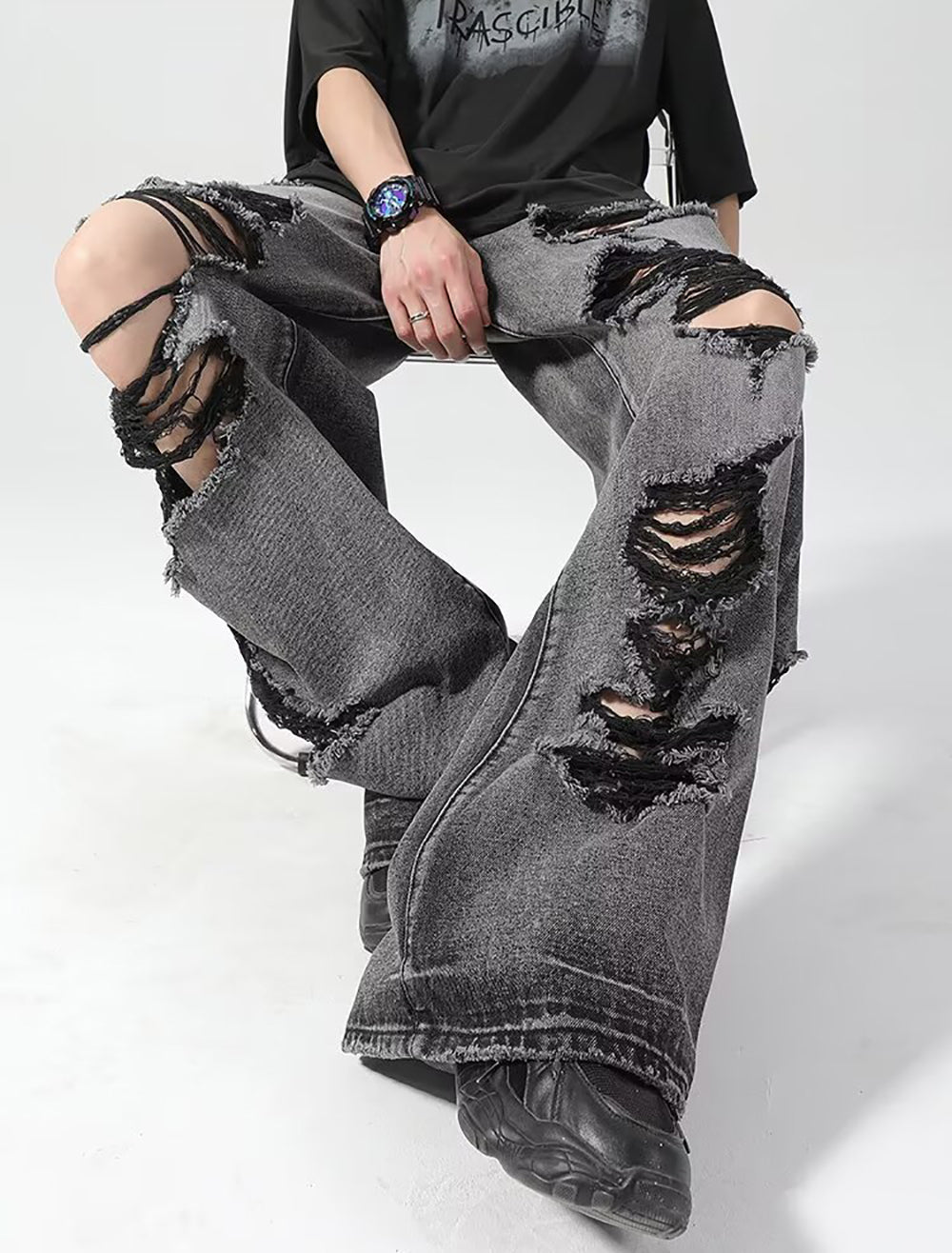 Men Mid-Rise Flared Highly Distressed Ripped Jeans