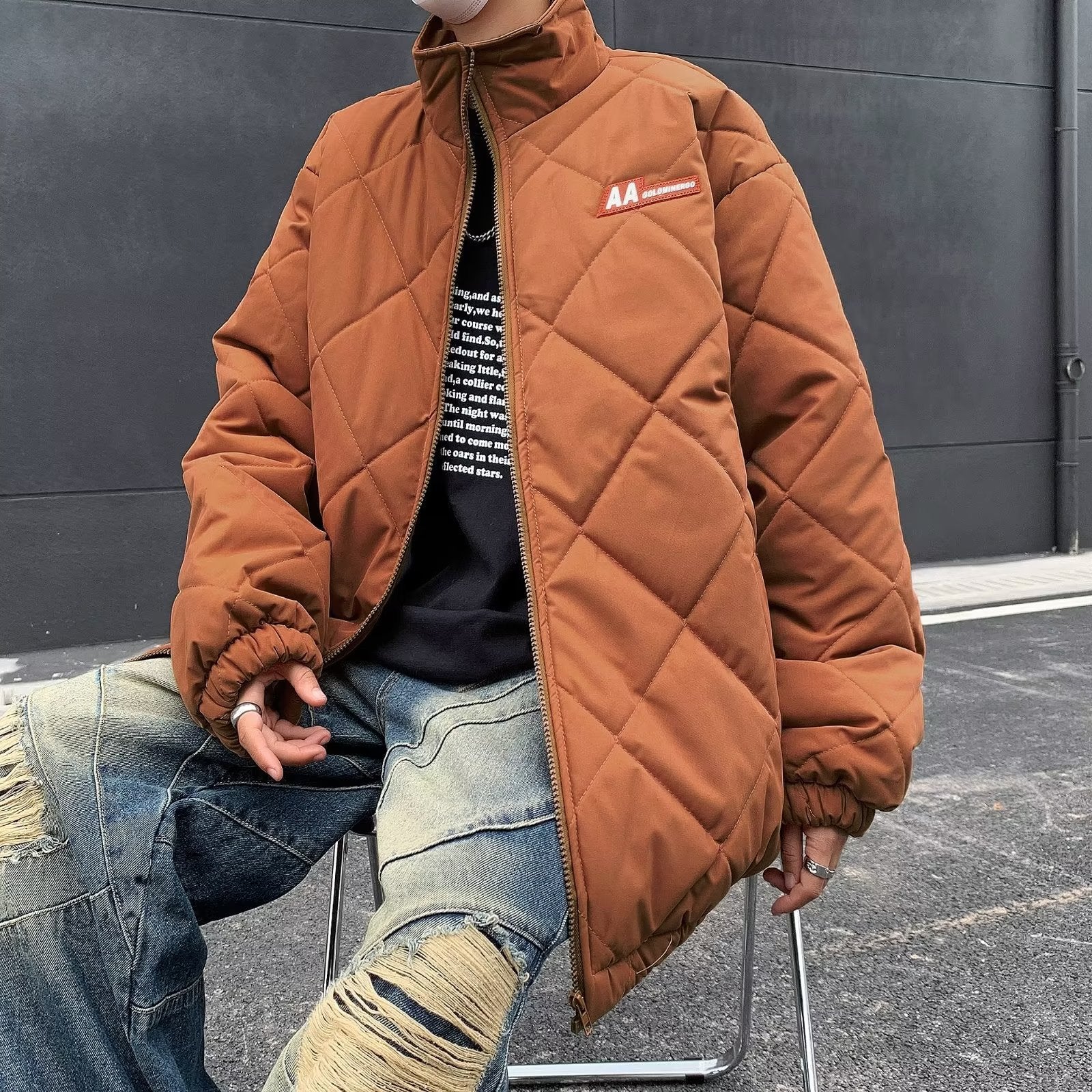 Men Mock Collar Oversized Jacket