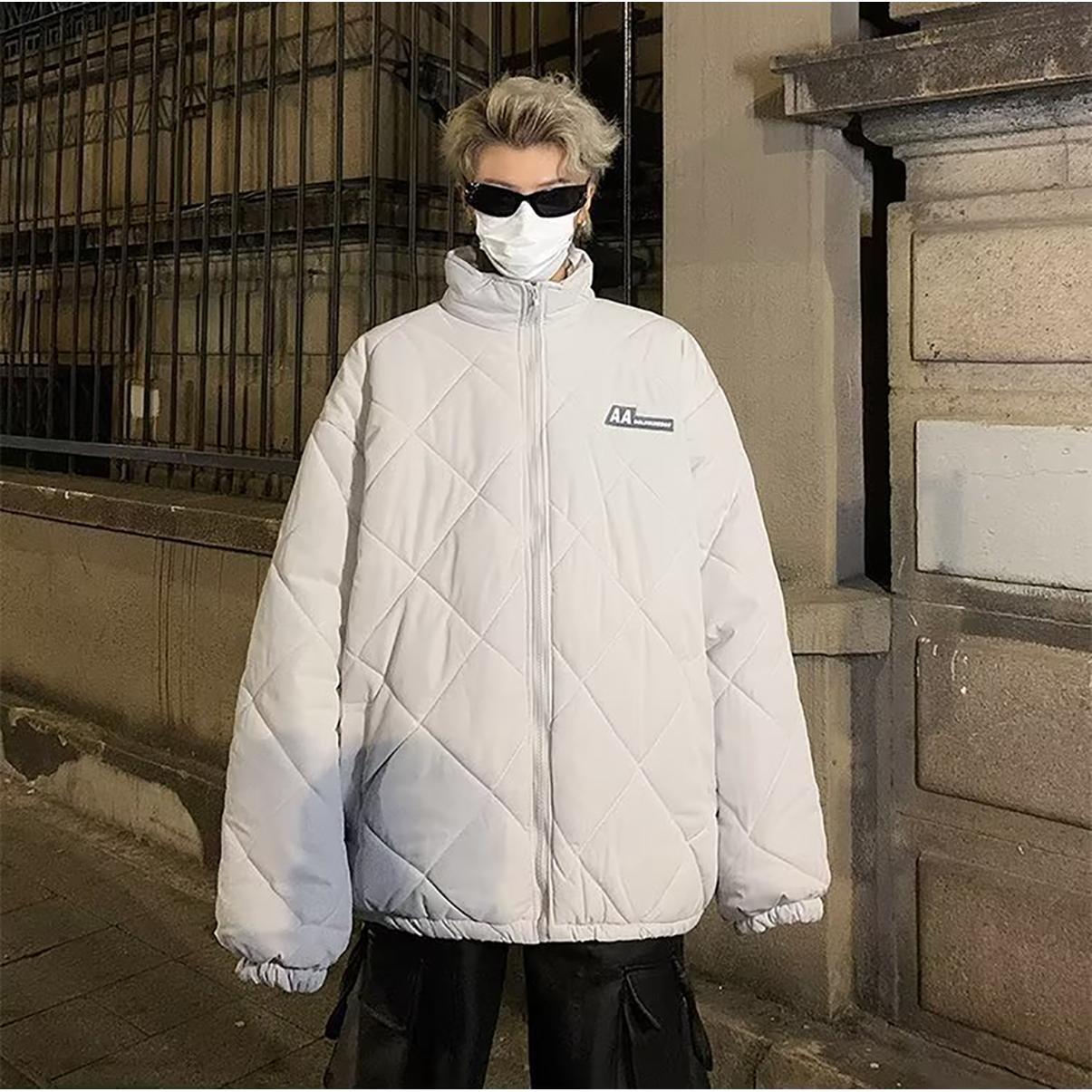 Men Solid Mock Collar Oversized Padded Jacket