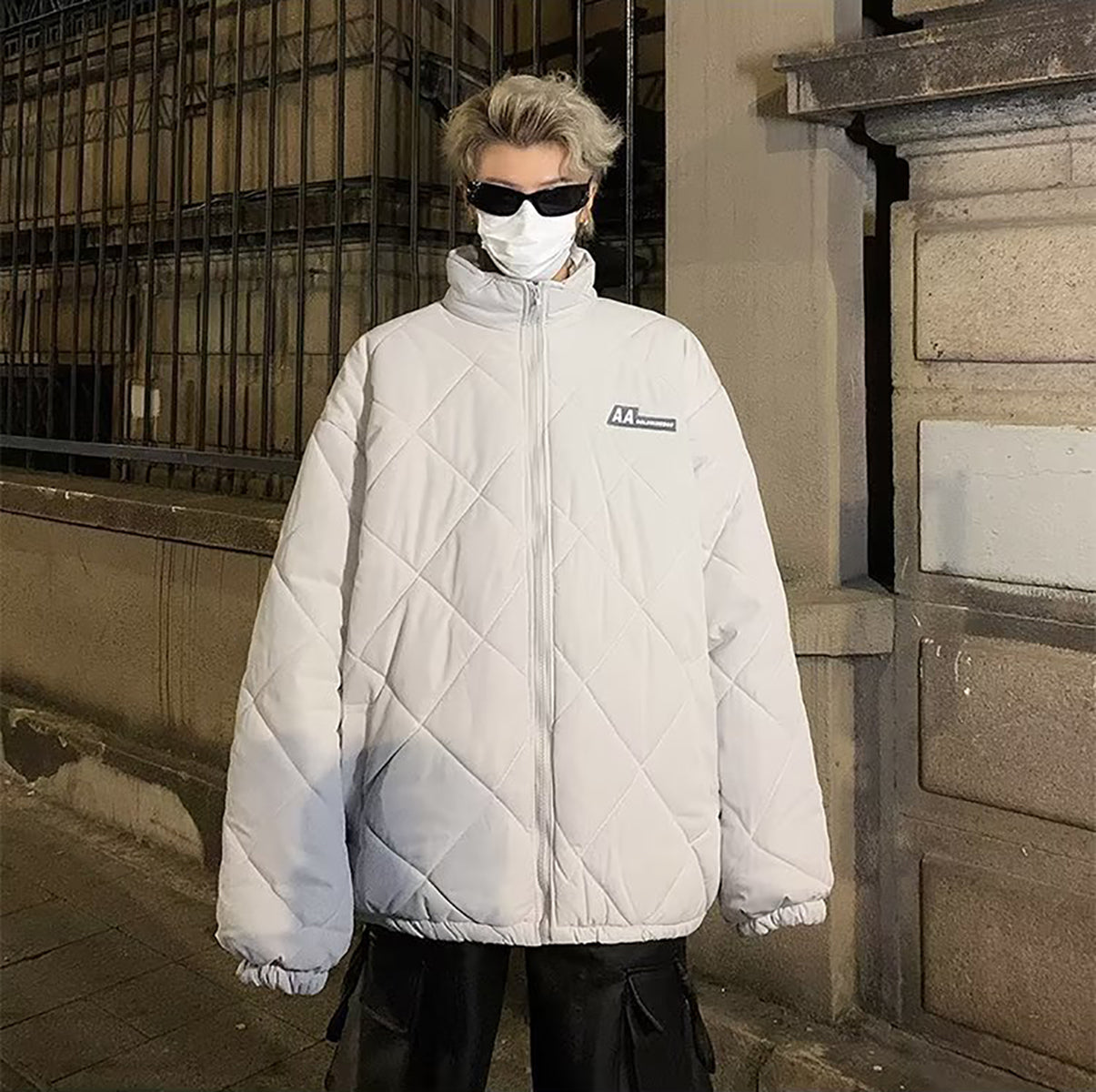 Men Solid Mock Collar Oversized Padded Jacket