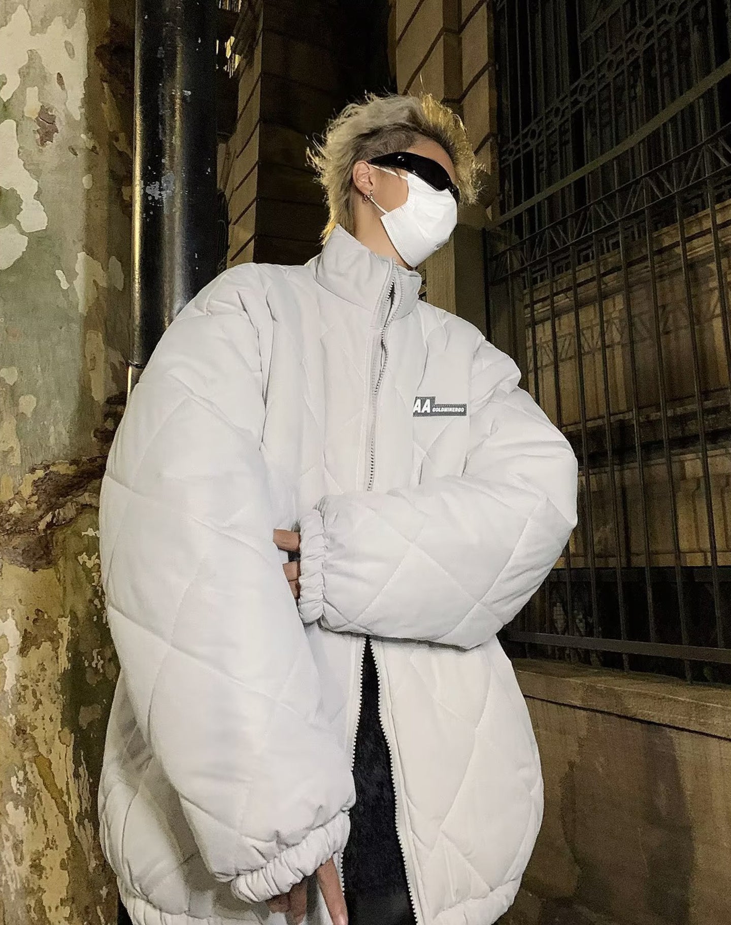 Men Solid Mock Collar Oversized Padded Jacket