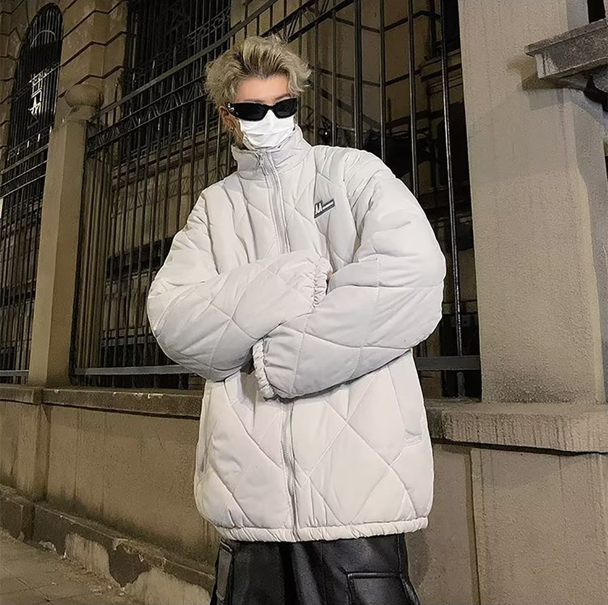 Men Solid Mock Collar Oversized Padded Jacket