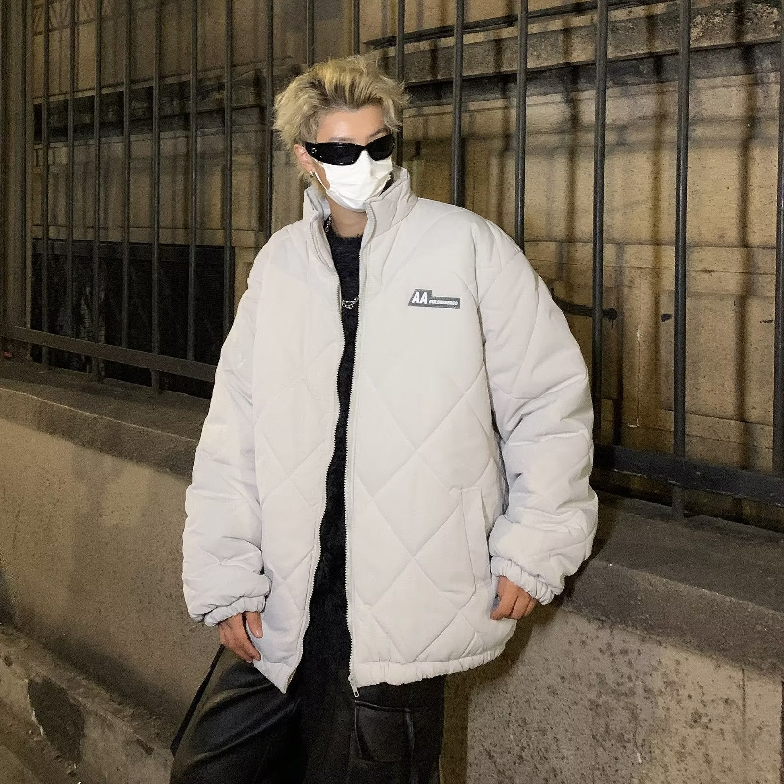 Men Solid Mock Collar Oversized Padded Jacket