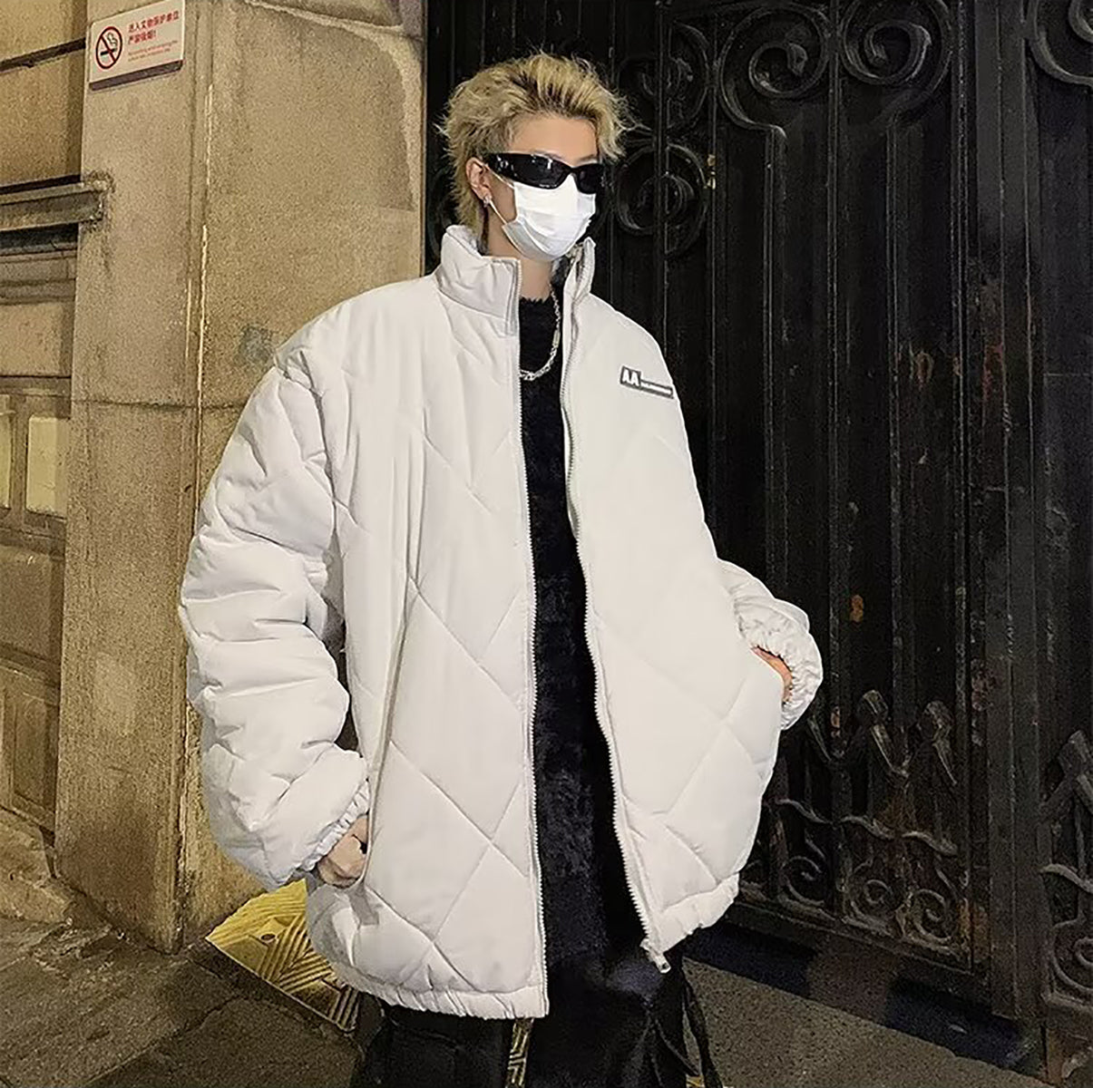 Men Solid Mock Collar Oversized Padded Jacket