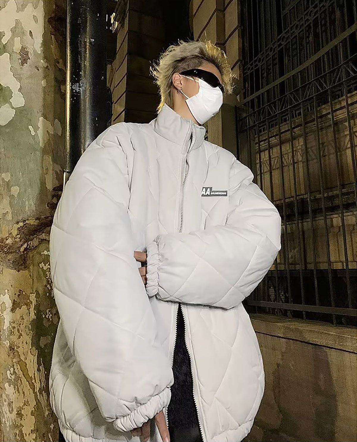 Men Solid Mock Collar Oversized Padded Jacket