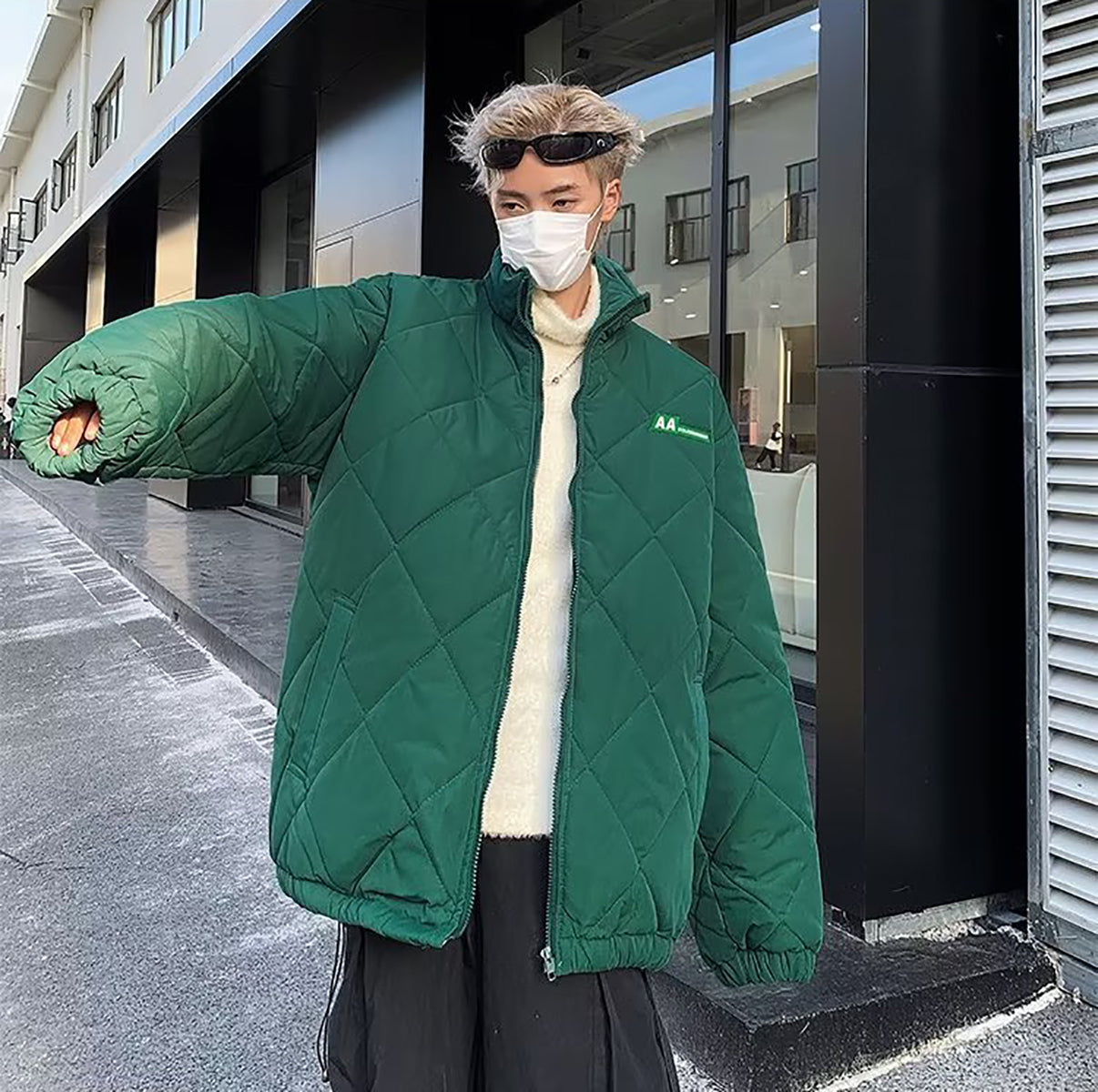 Men Solid Mock Collar Oversized Jackets