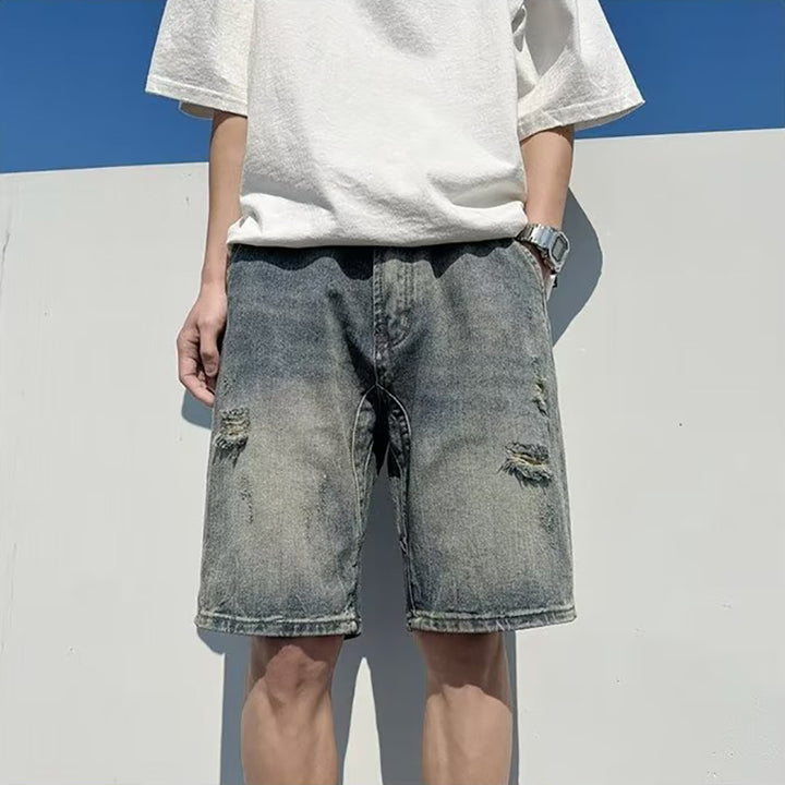 Solid Mid-Rise Denim Shorts