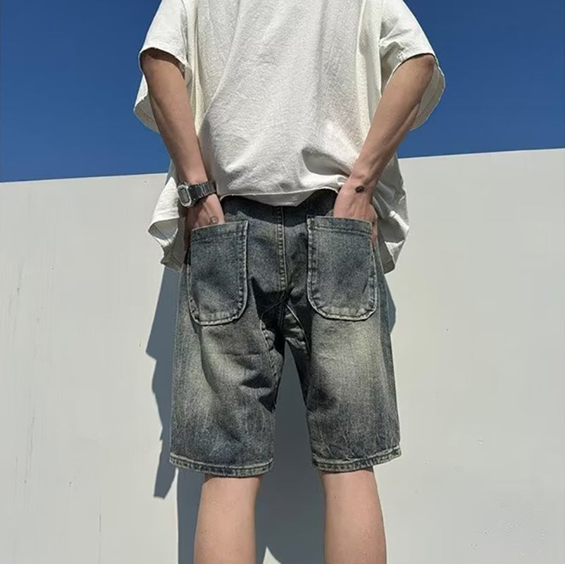 Solid Mid-Rise Denim Shorts