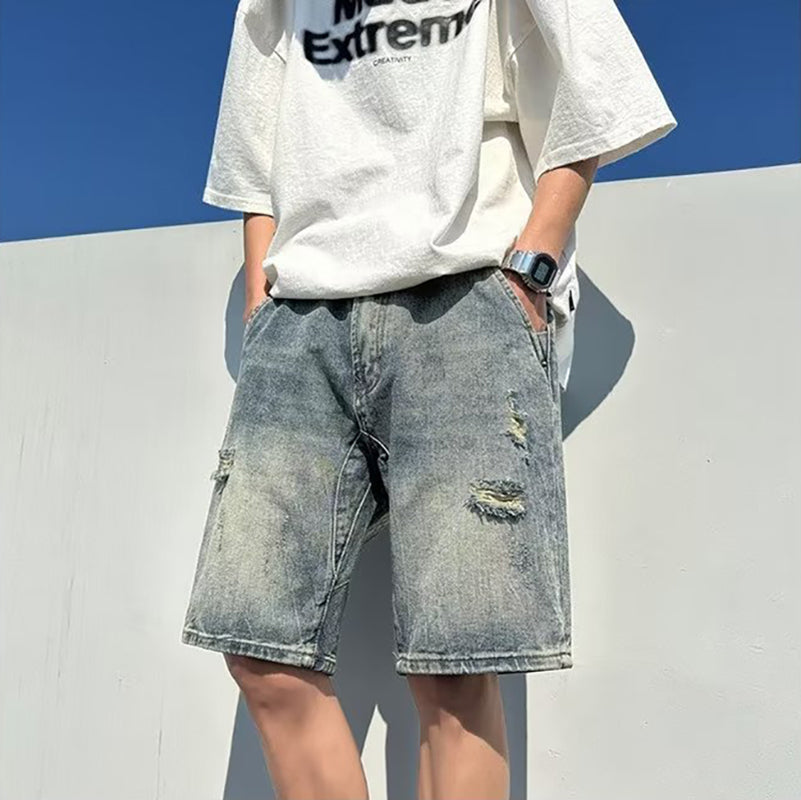 Solid Mid-Rise Denim Shorts