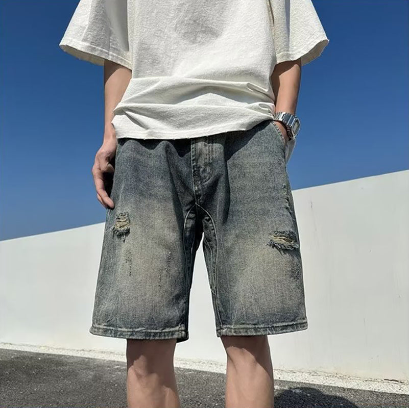 Solid Mid-Rise Denim Shorts