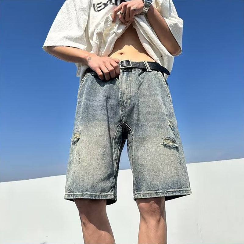 Solid Mid-Rise Denim Shorts