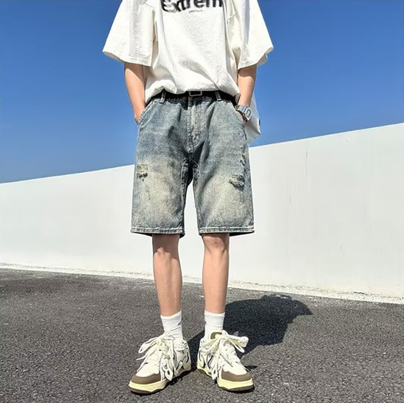 Solid Mid-Rise Denim Shorts