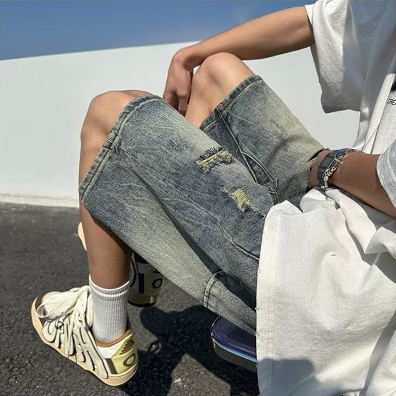 Solid Mid-Rise Denim Shorts