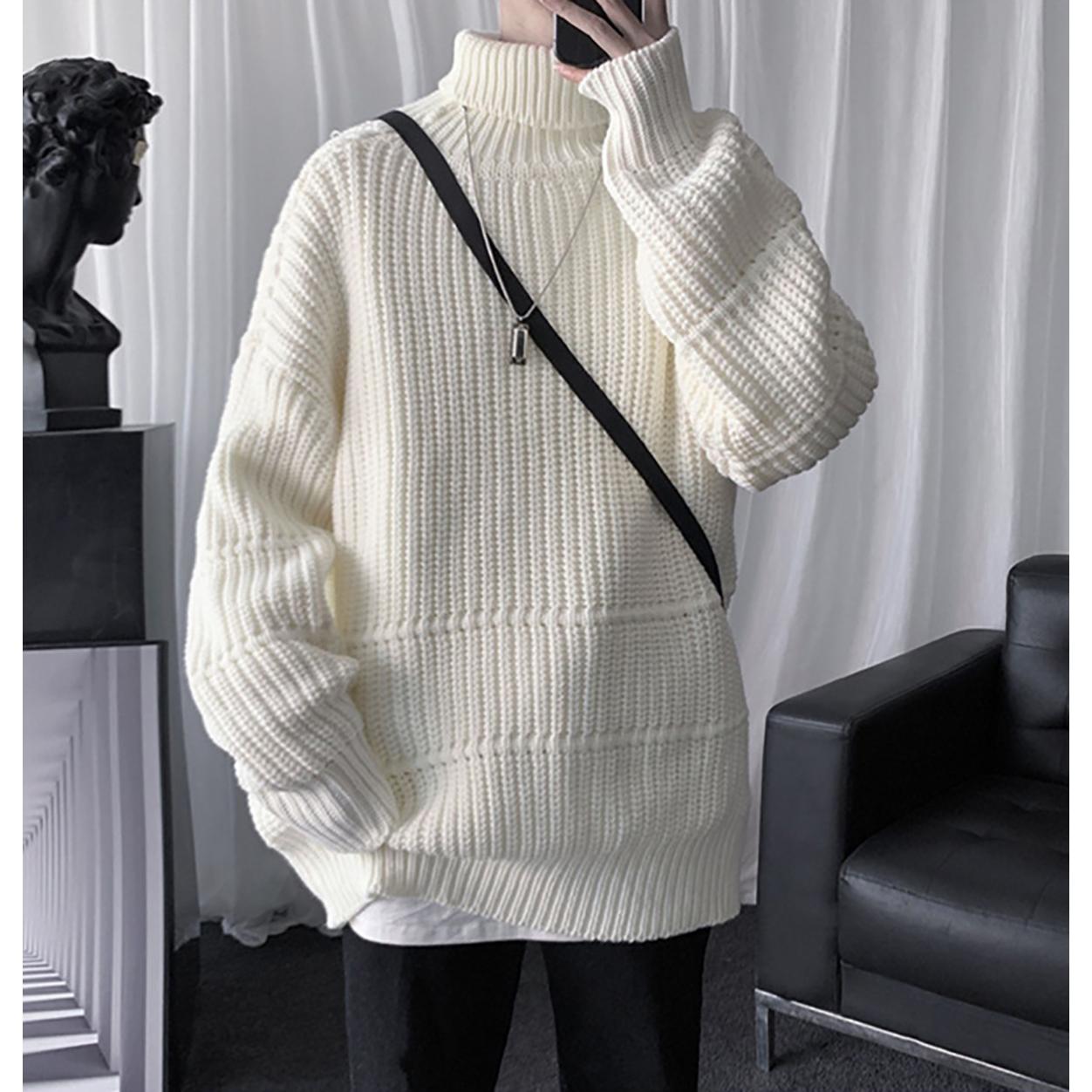 Men Ribbed Self Design Turtle Neck Pullover Ribbed Sweater
