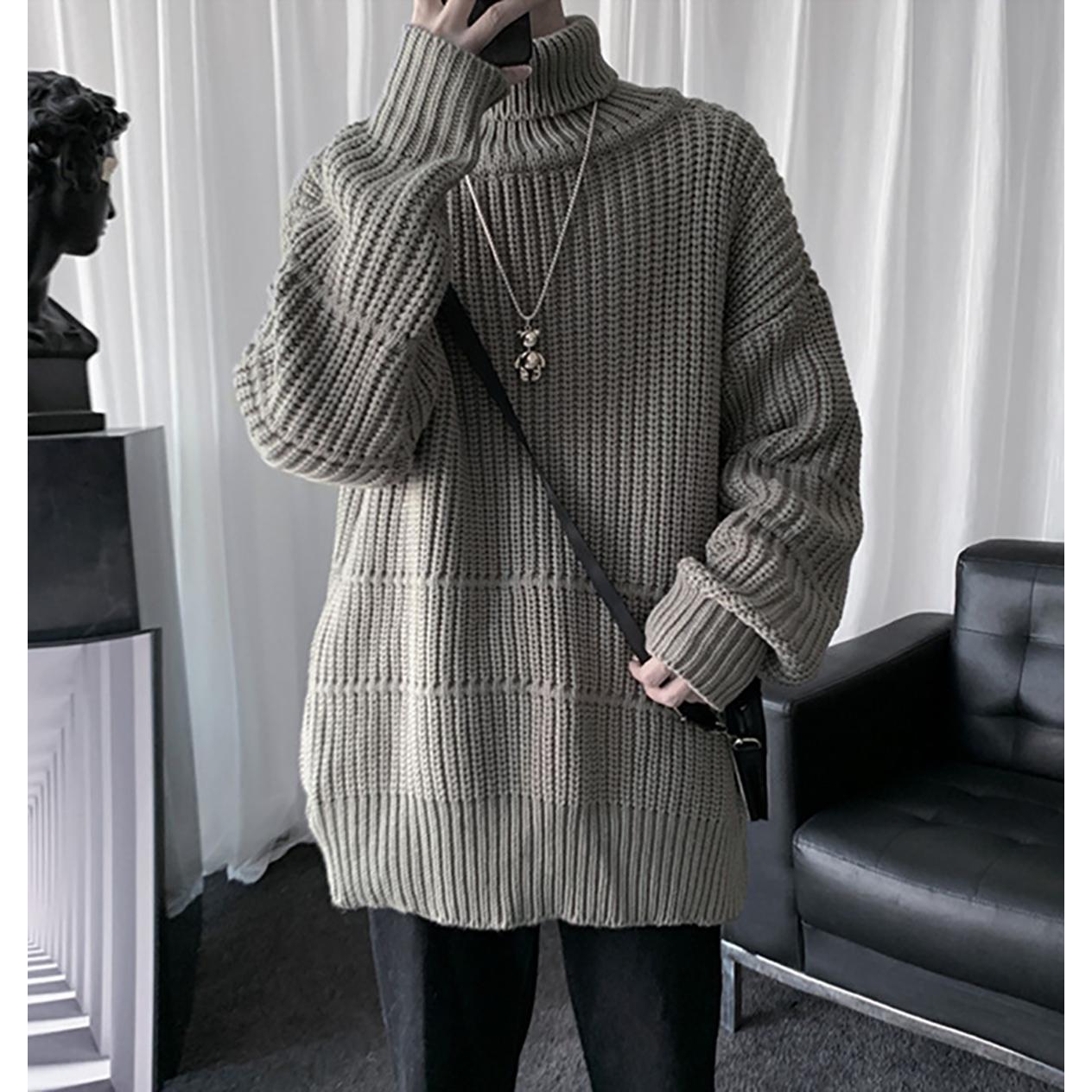 Men Ribbed Self Design Turtle Neck Pullover Ribbed Sweater