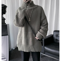 Men Ribbed Self Design Turtle Neck Pullover Ribbed Sweater
