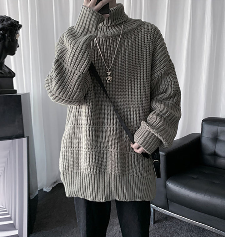 Men Ribbed Self Design Turtle Neck Pullover Ribbed Sweater