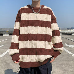 Men Cable Knit Round Neck Pullover Ribbed Sweater
