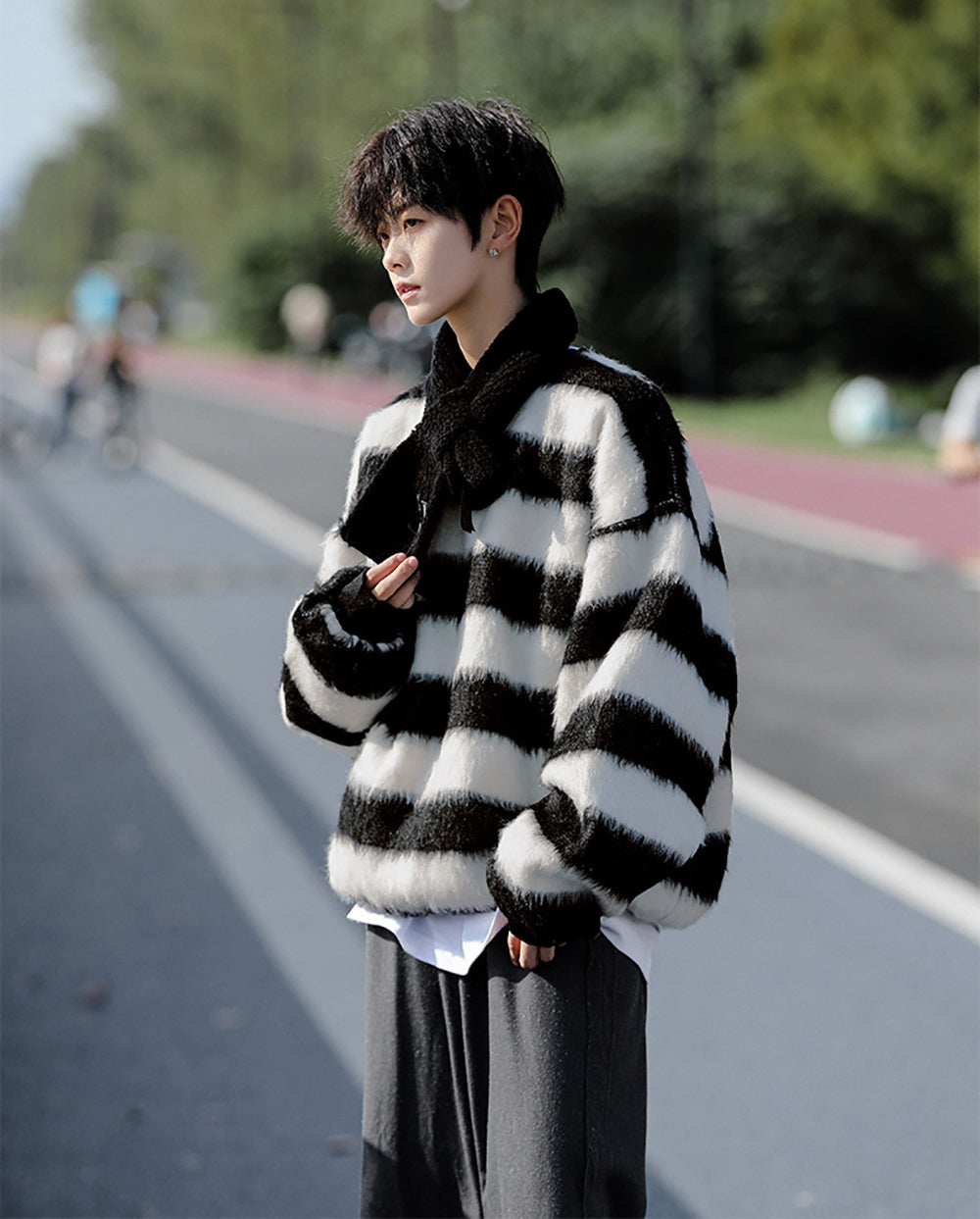 Men Striped Longline Pullover