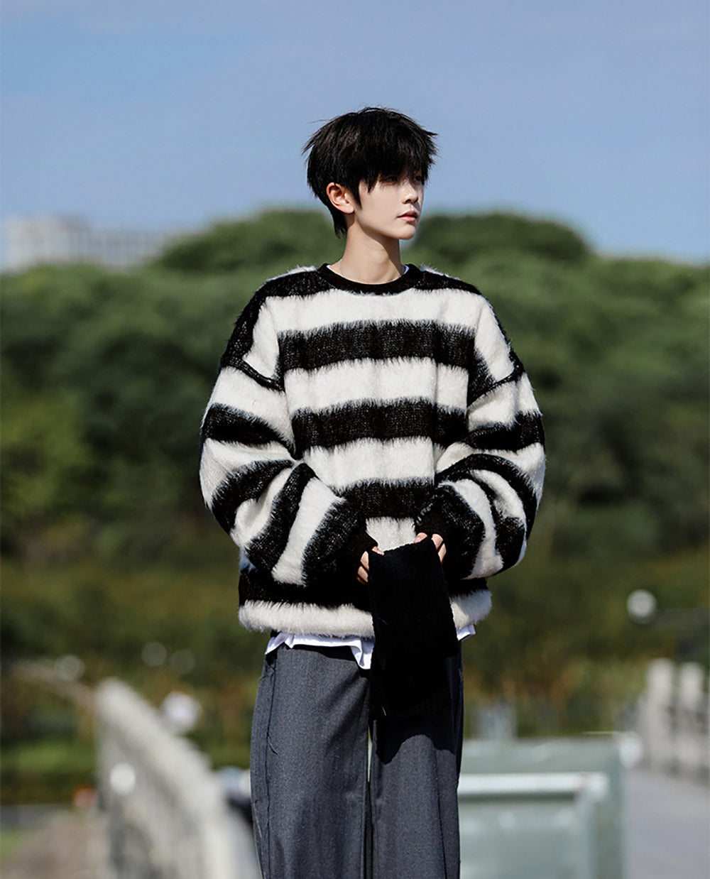 Men Striped Longline Pullover