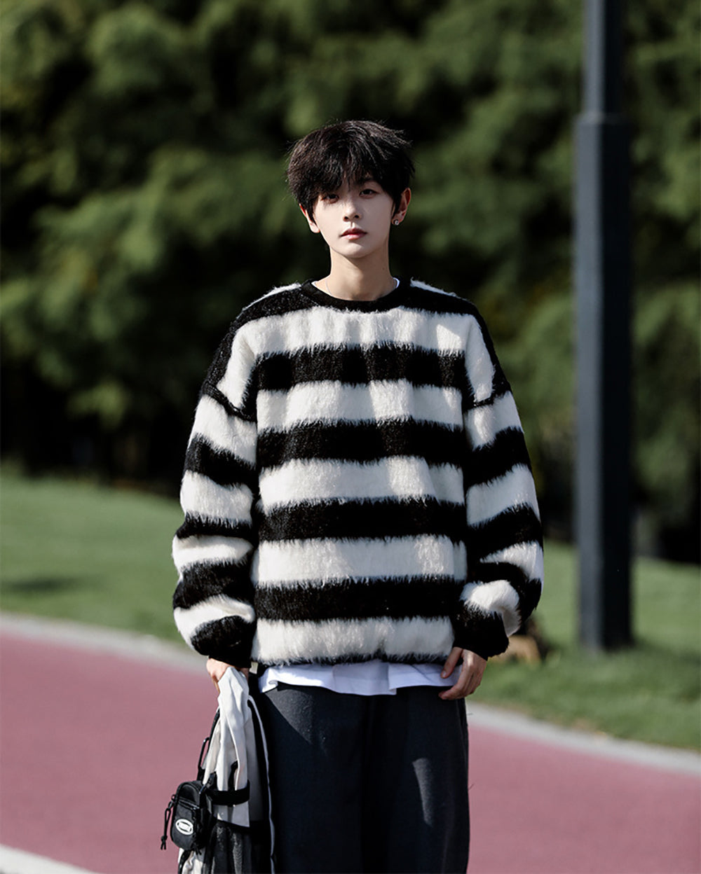 Men Striped Longline Pullover